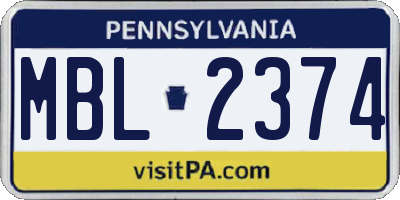 PA license plate MBL2374