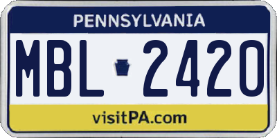 PA license plate MBL2420