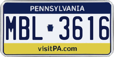 PA license plate MBL3616