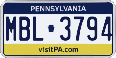 PA license plate MBL3794