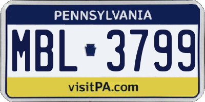 PA license plate MBL3799