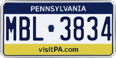 PA license plate MBL3834