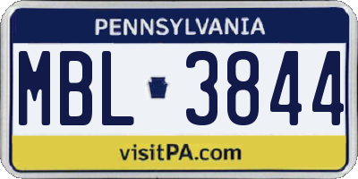 PA license plate MBL3844