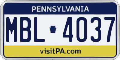 PA license plate MBL4037