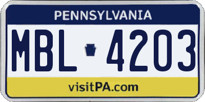 PA license plate MBL4203