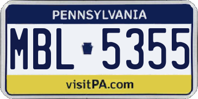 PA license plate MBL5355