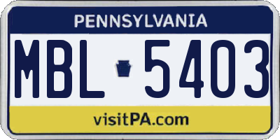 PA license plate MBL5403