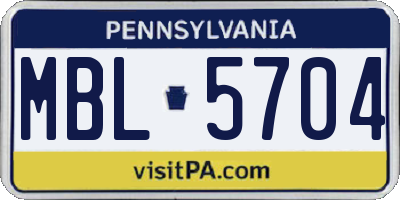 PA license plate MBL5704
