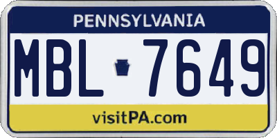 PA license plate MBL7649