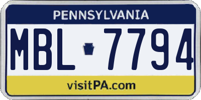 PA license plate MBL7794