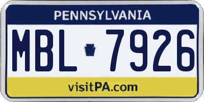 PA license plate MBL7926