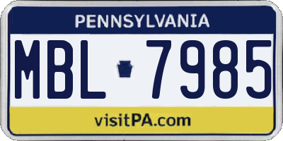 PA license plate MBL7985