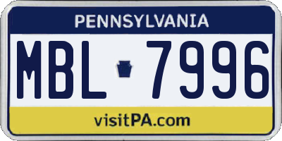 PA license plate MBL7996