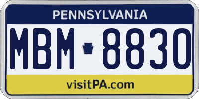PA license plate MBM8830