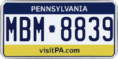 PA license plate MBM8839