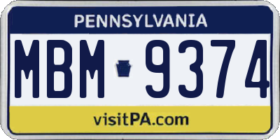 PA license plate MBM9374