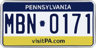 PA license plate MBN0171