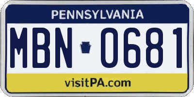 PA license plate MBN0681