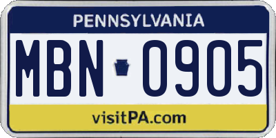 PA license plate MBN0905