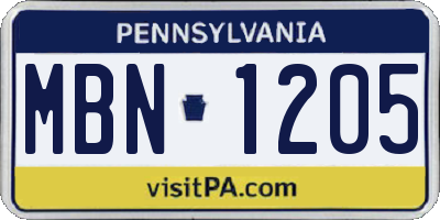 PA license plate MBN1205