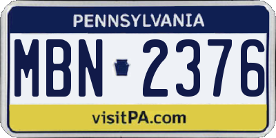 PA license plate MBN2376