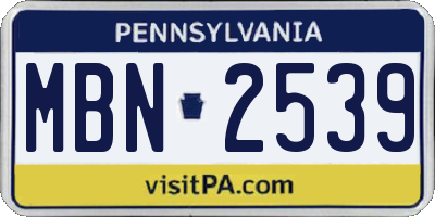 PA license plate MBN2539