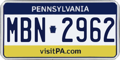 PA license plate MBN2962