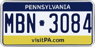 PA license plate MBN3084