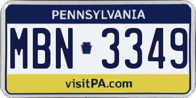 PA license plate MBN3349