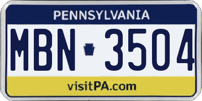 PA license plate MBN3504