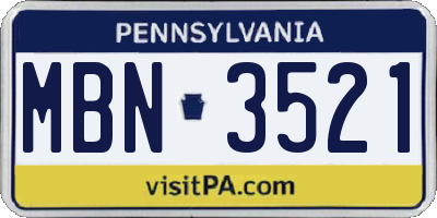 PA license plate MBN3521