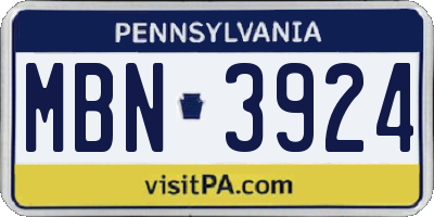 PA license plate MBN3924