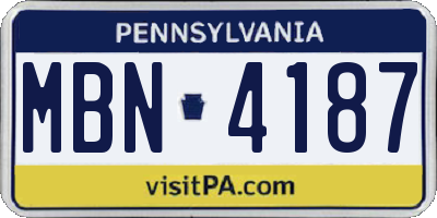 PA license plate MBN4187