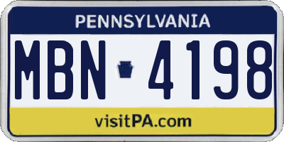 PA license plate MBN4198