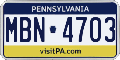 PA license plate MBN4703