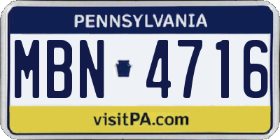 PA license plate MBN4716