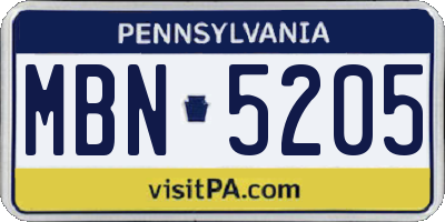 PA license plate MBN5205