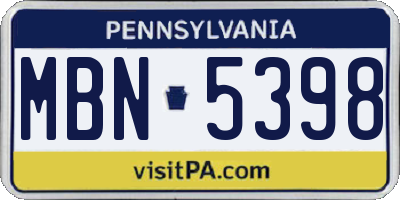 PA license plate MBN5398