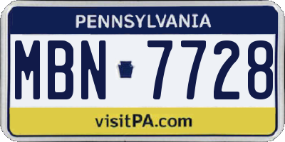 PA license plate MBN7728
