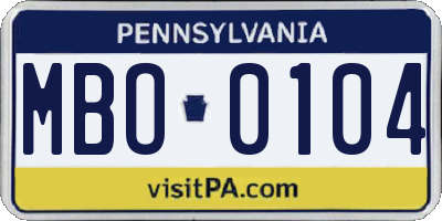 PA license plate MBO0104