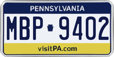 PA license plate MBP9402