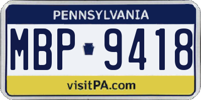 PA license plate MBP9418