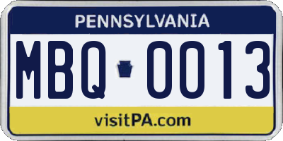 PA license plate MBQ0013