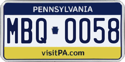 PA license plate MBQ0058