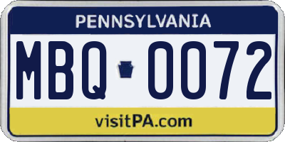 PA license plate MBQ0072
