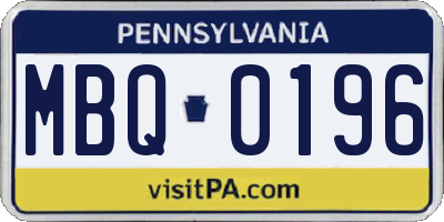 PA license plate MBQ0196