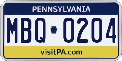 PA license plate MBQ0204