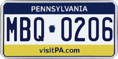 PA license plate MBQ0206