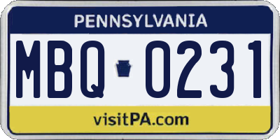 PA license plate MBQ0231