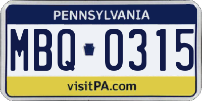 PA license plate MBQ0315